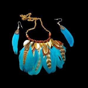 Feather necklace and earrings